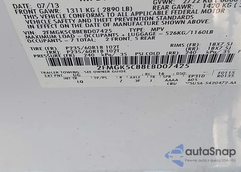 2014 Ford Flex Sel из США, поврежденный, VIN 2FMGK5C88EBD07425